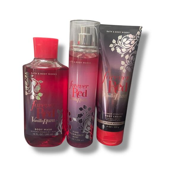 Bath & Body Works Forever Red Vanilla Rum Mist Body Cream Wash Gift BBW Lot of 3 - Picture 2 of 12